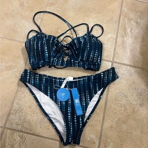Cupshe Navy and White Striped Bikini Set